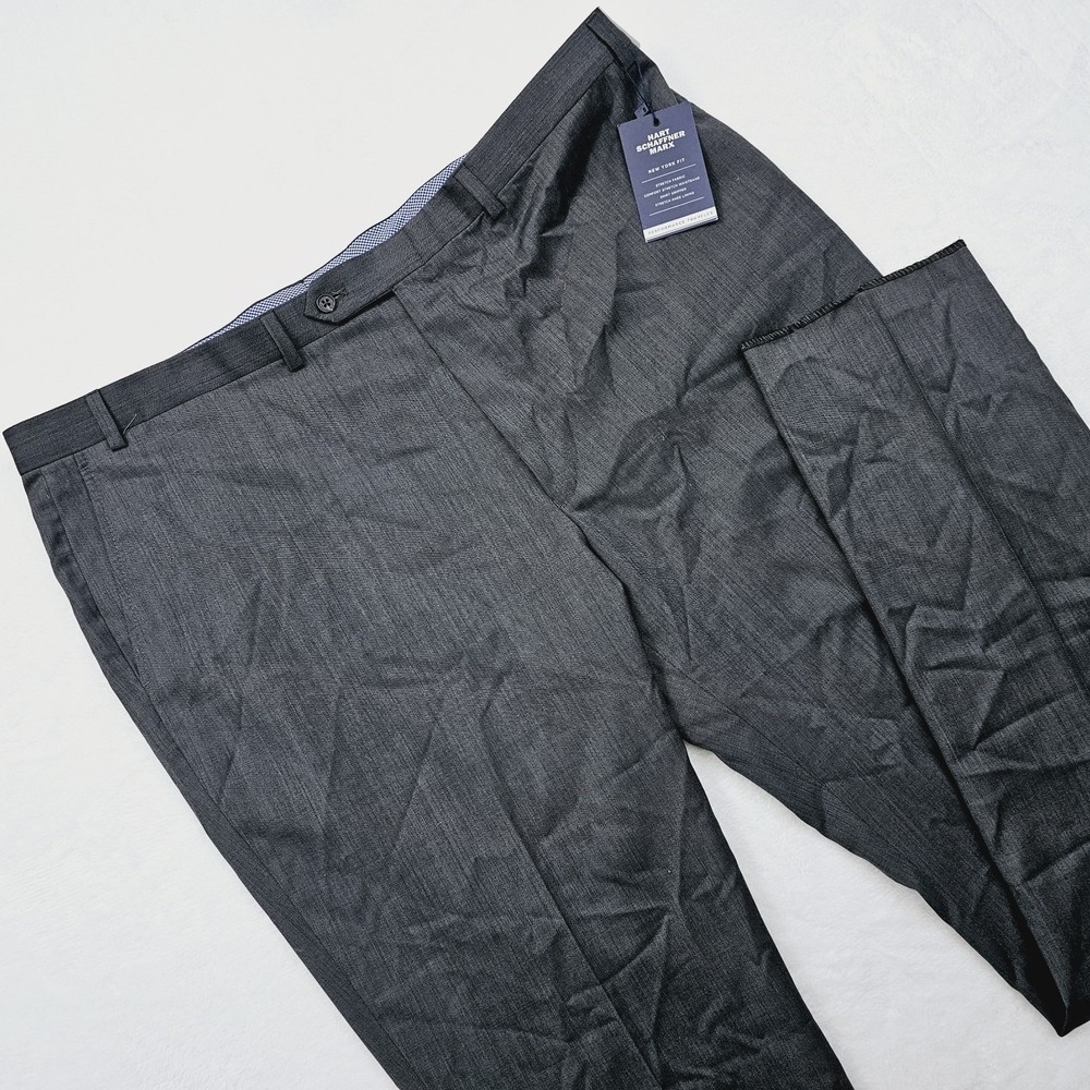 NEW Hart Schaffner Marx Mens 44R UNHEMMED Slacks New York Fit Gray Performance